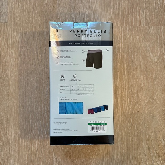 Perry Ellis 5 Pack Mens Boxer Brief Underwear Polyester Blend Size L Blue/Red - Picture 2 of 7